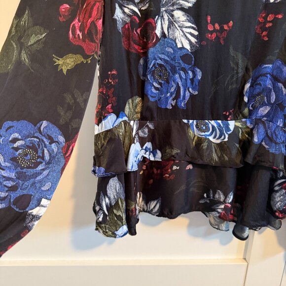 Zara Satin Floral Ruffle Hem Blouse - Picture 2 of 3